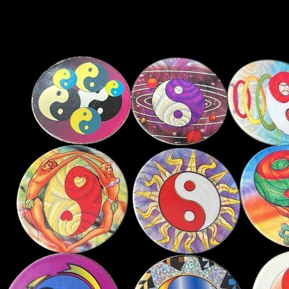 Vintage 90s POGS Lot of 18 Ying Yang Cardboard Milk Bottle Caps Game - Picture 2 of 7